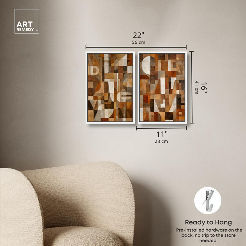 Desert Modernism Canvas Print Boho Gold Wall Decor Set by Art Remedy, Black Frame, 10 x 15, 16" H x 11" W, Cadre blanc