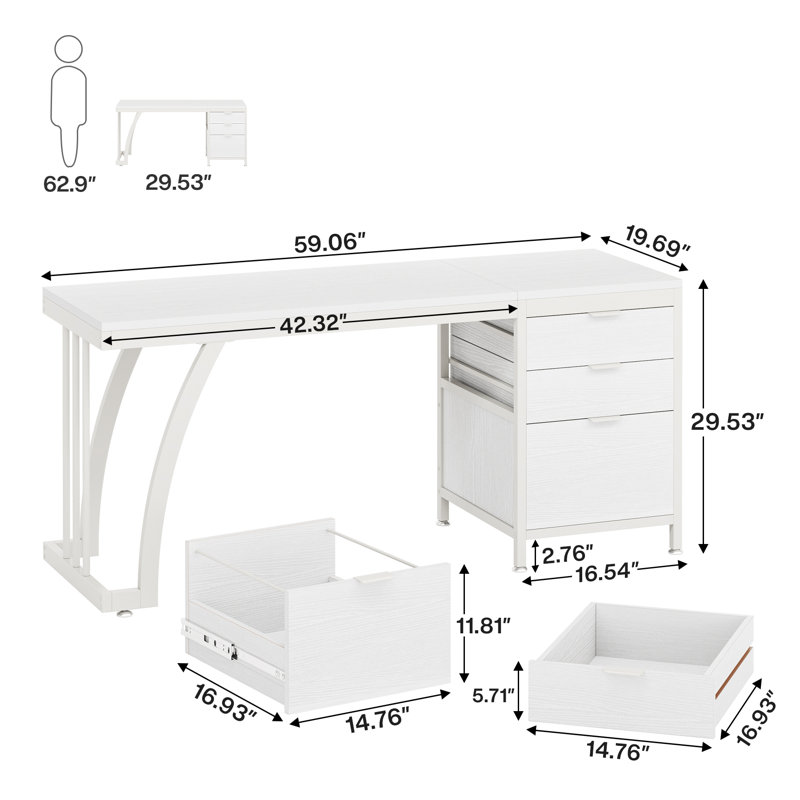 Kiyanni 59'' Vanity Desk with 3 Drawers, White