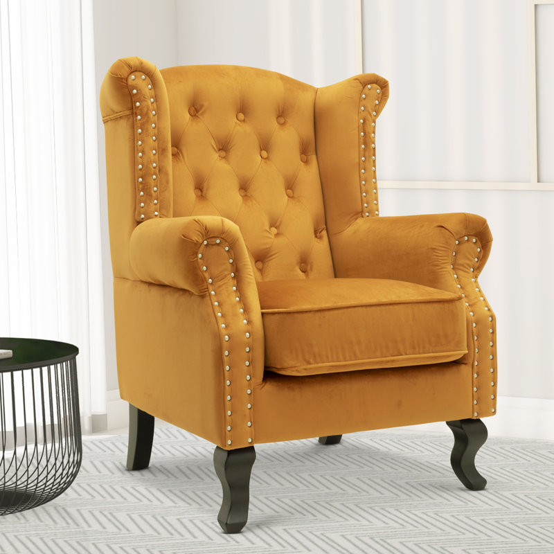 Baden Wingback Chair, Gold, Velvet