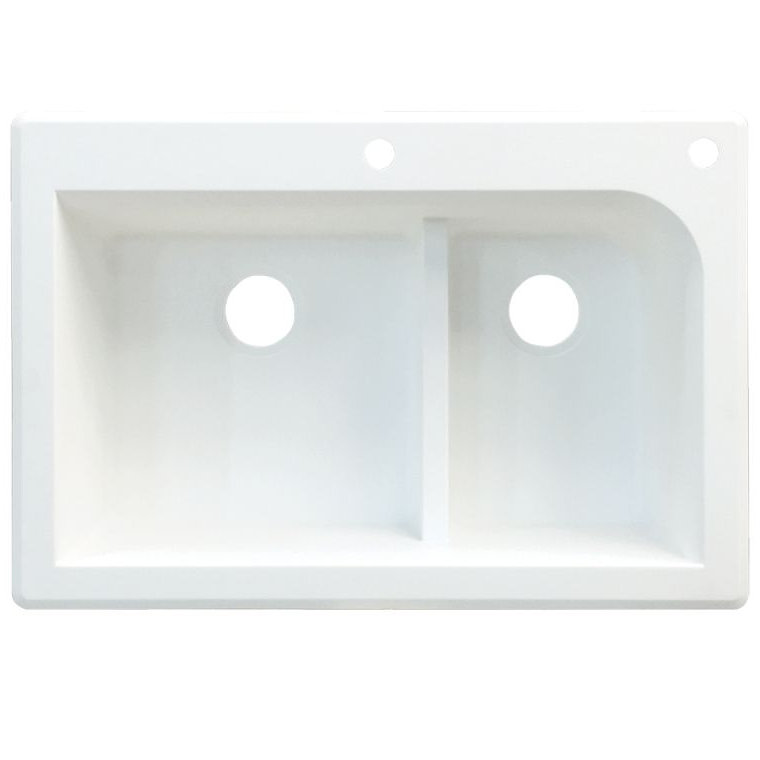 Évier de cuisine à double cuves l 33 po x l 22 po Radius, Blanc, 2 trous