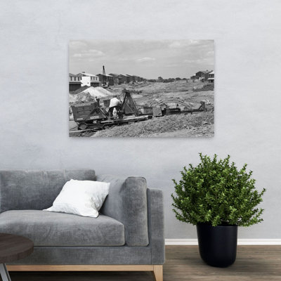 1950S Construction Mechanical Plumbing Drain Layer Urban Community Valley Green Housing Classic Retro Vintage Architecture Urban Wall Art
