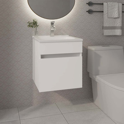 Meuble-lavabo flottant blanc avec lavabo et 1 porte