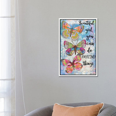 Beautiful Girl Butterfly Trio 1 Piece Wall Art on Canvas