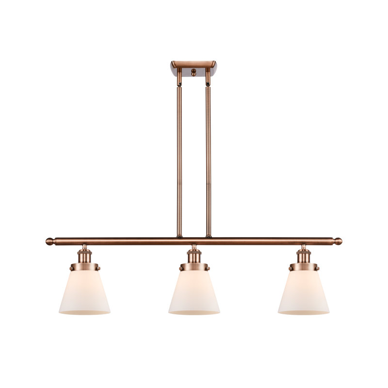 Luminaire suspendu linéaire à 3 lumières pour îlot de cuisine Niko, Ampoule non incluse, Cuivre antique, Blanc mat