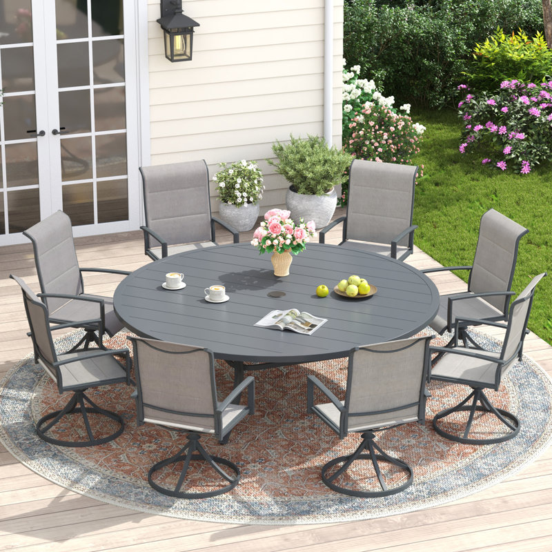 63" Patio Dining Set With Foam-Padded Swivel Chairs, Gray/Gray/Gray