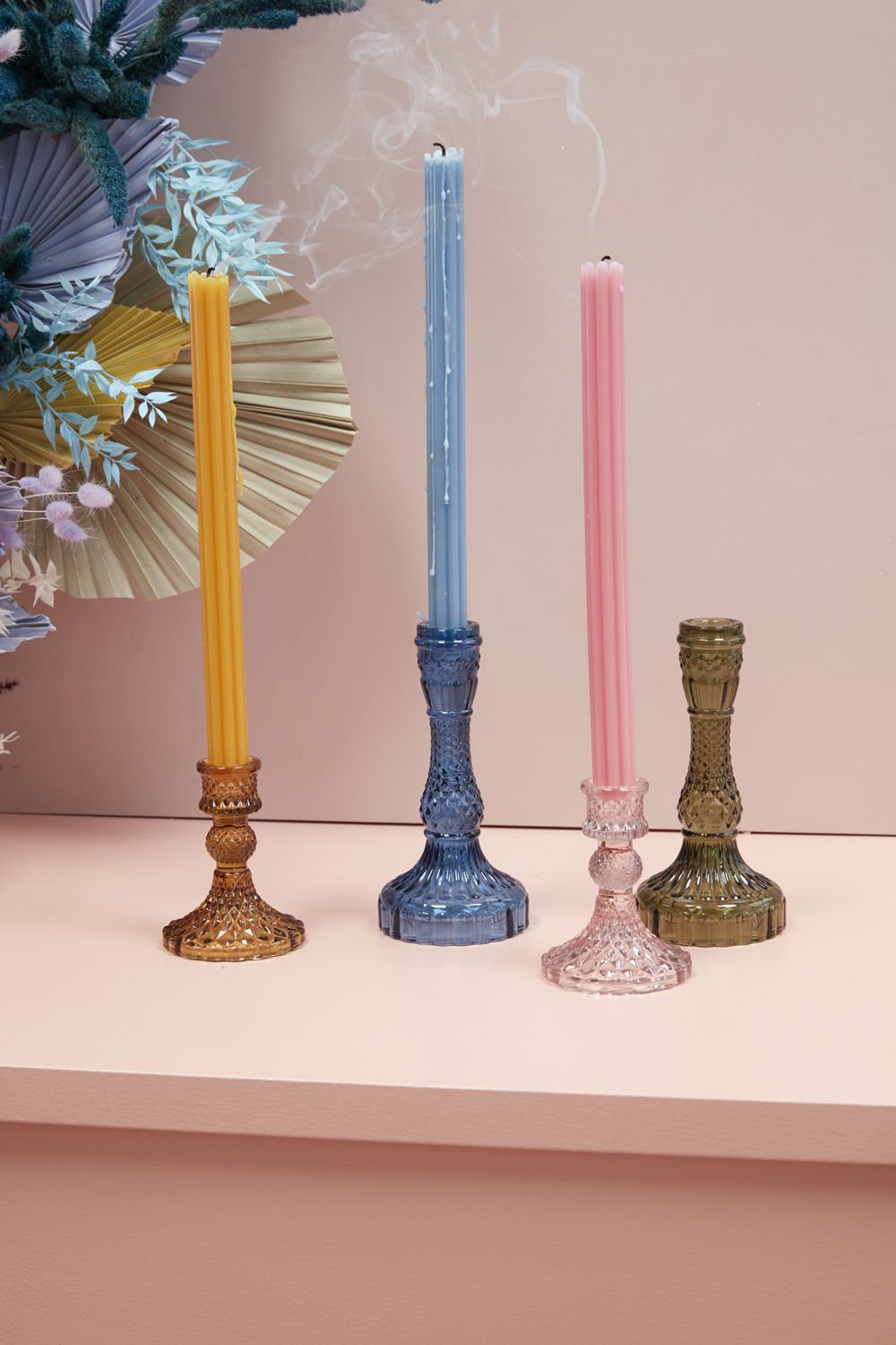 Eliana Glass Candlestick Holder, Blue
