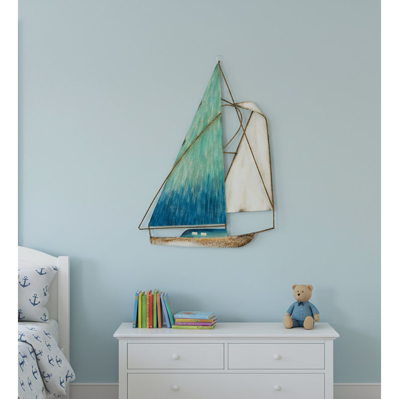 Sailboat Coastal Metal Relief Wall Décor, 29" H X 22" W X 2" D