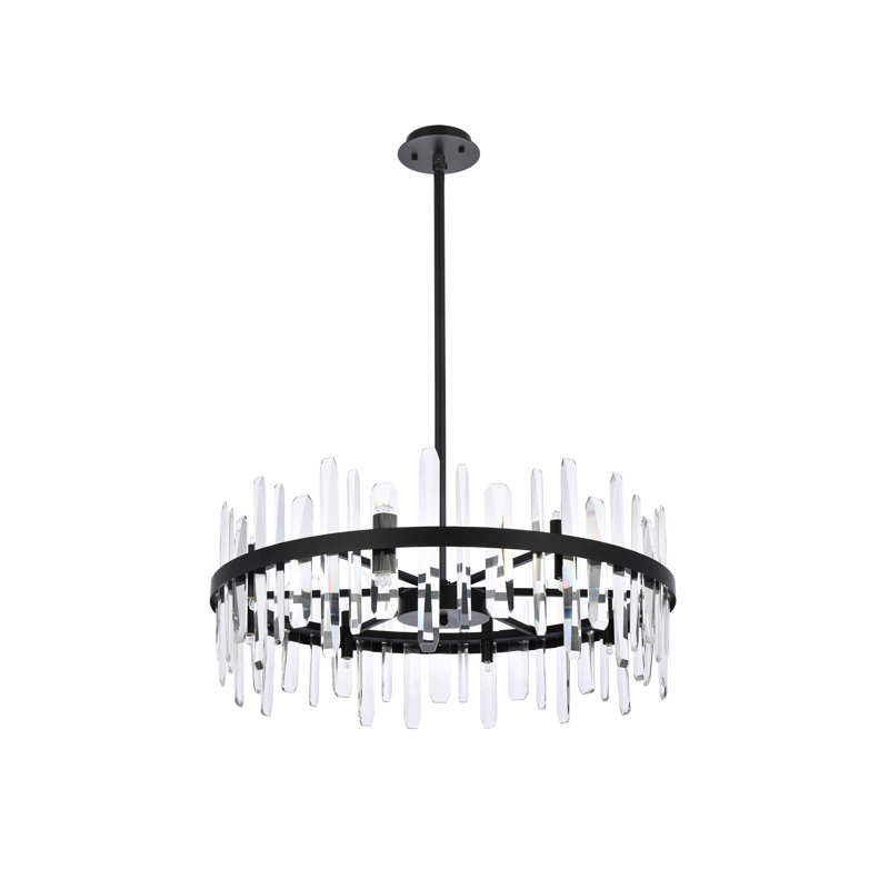 Lustre tambour en métal à intensité variable 16 lumières Marlow, Noir, noir, noir, noir, H 12 po x l 32 po x P 32 po