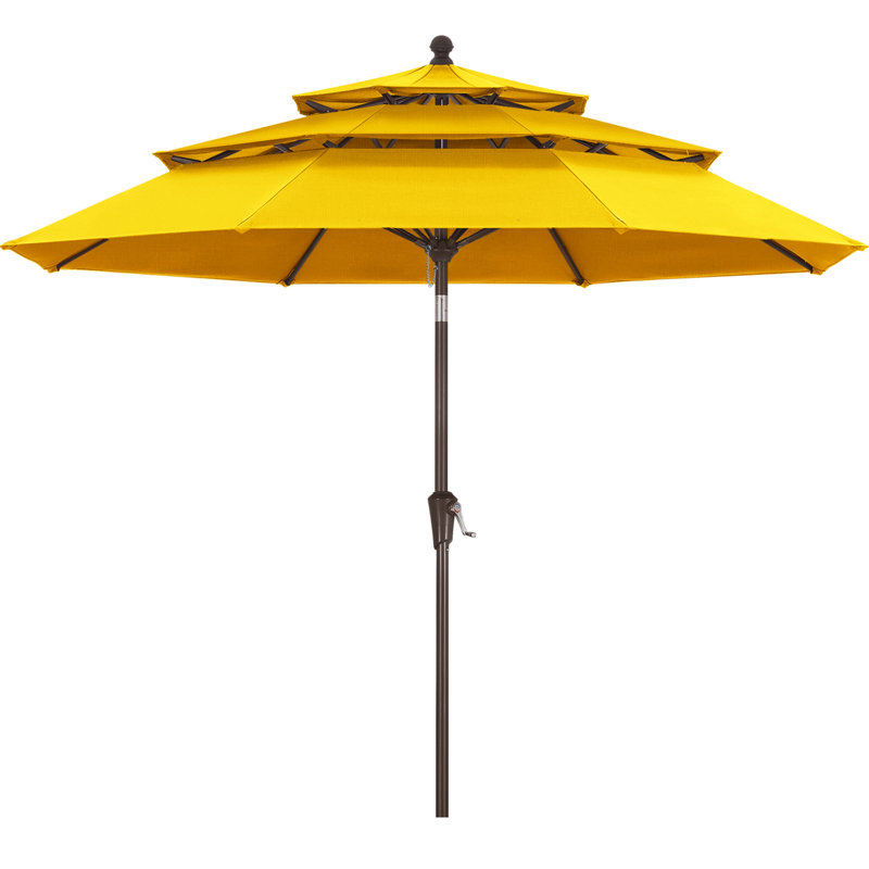 Parasol de marché en oléfine 9 'à 3 niveaux avec inclinaison et manivelle, Jaune rayon de soleil
