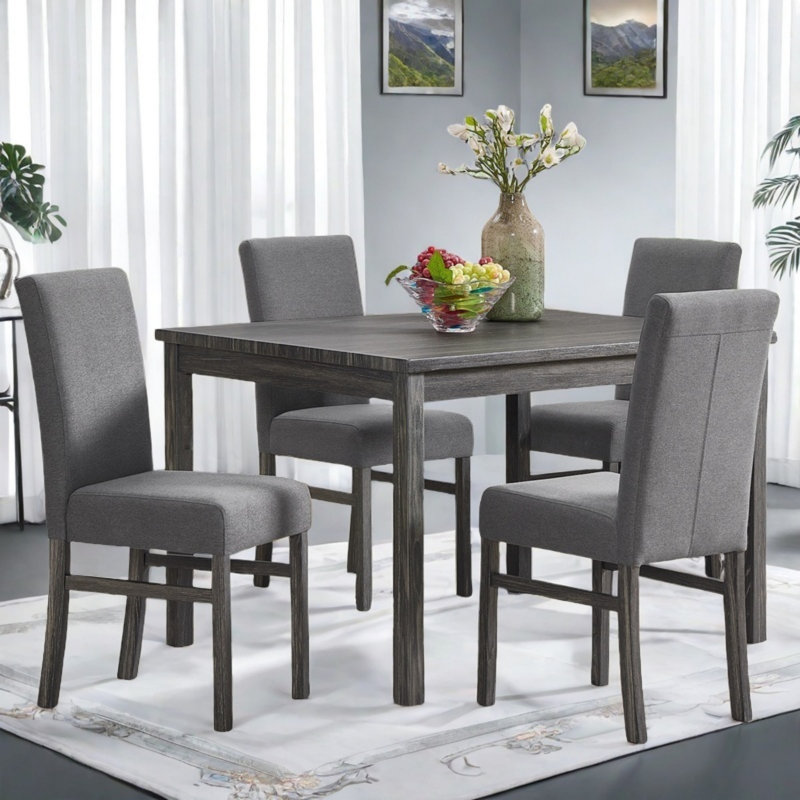 Dochas Dining Table Sets Included One Rectangular Table And 4 Chairs, Black, Grey/Black, Black
