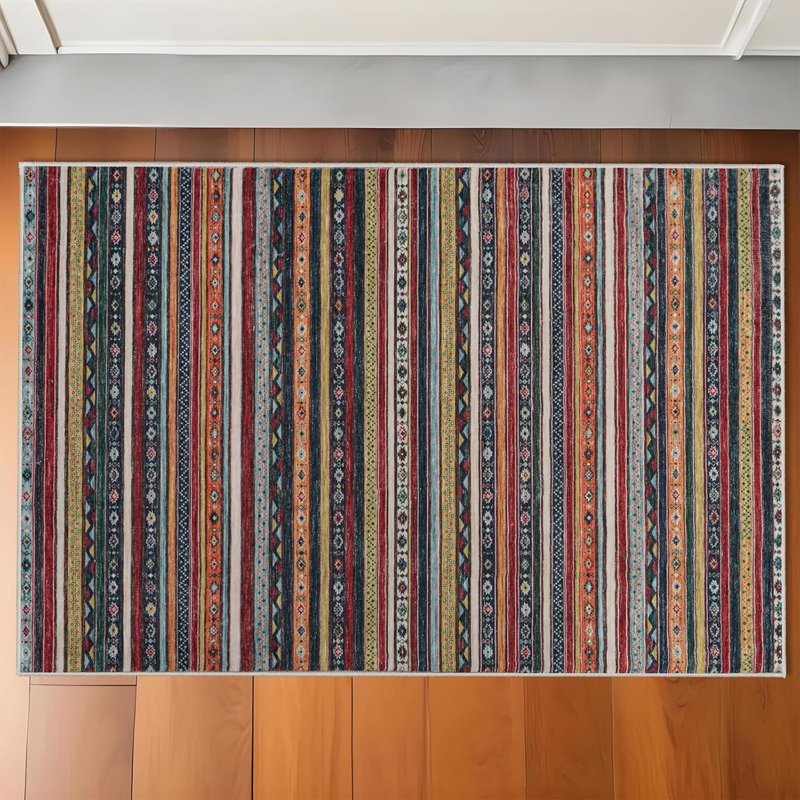 Tapis d'intérieur lavable et antidérapant à envers en caoutchouc antidérapant avec motif à rayures sud-ouest doux (multi)