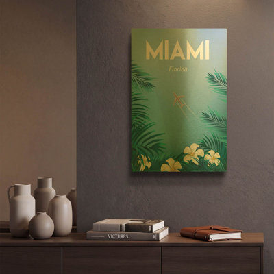 «Miami» par Omar Escalante, art mural en métal doré, 12 po x 16 po