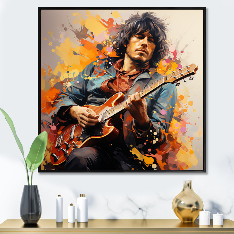 Rockstar Portrait 3 - musique, art mural, Cadre flottant noir, H 30 po x l 30 po