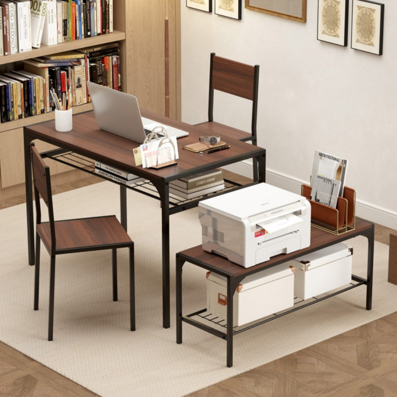 Ensemble de 4 tables de cuisine rectangulaires de style industriel avec banc et chaises