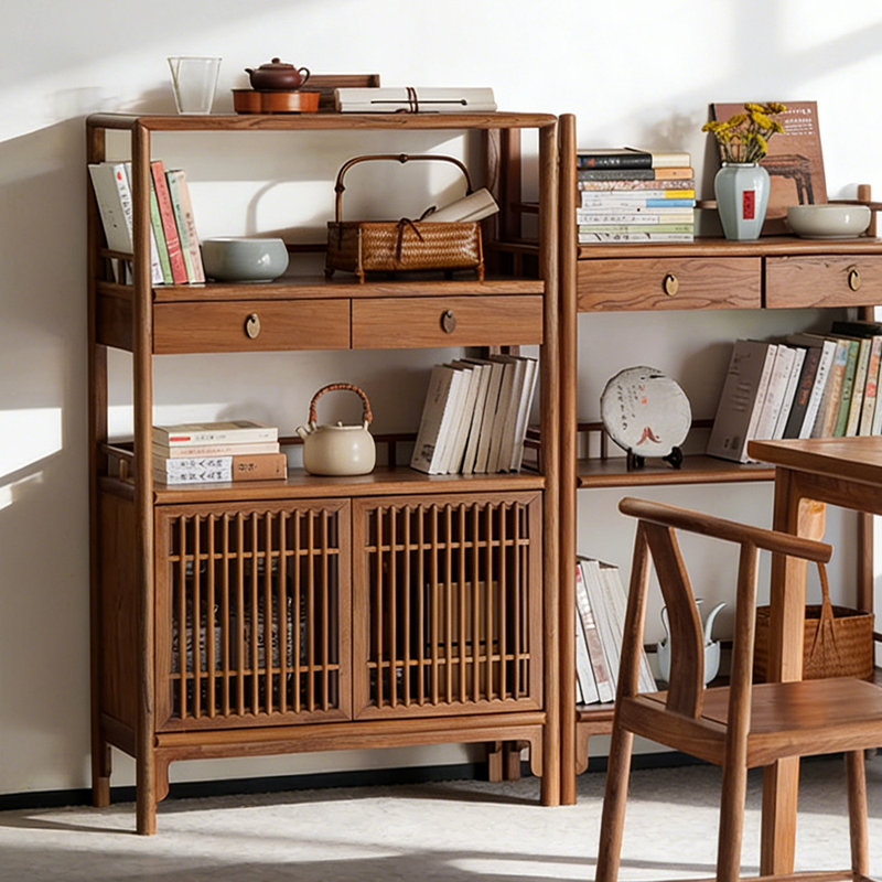 Retro Walnut Solid Wood Accent Cabinet