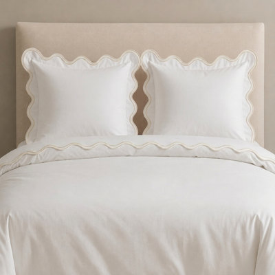 400TC Cotton Sateen Luxurious Double Scalloped Duvet Cover Set