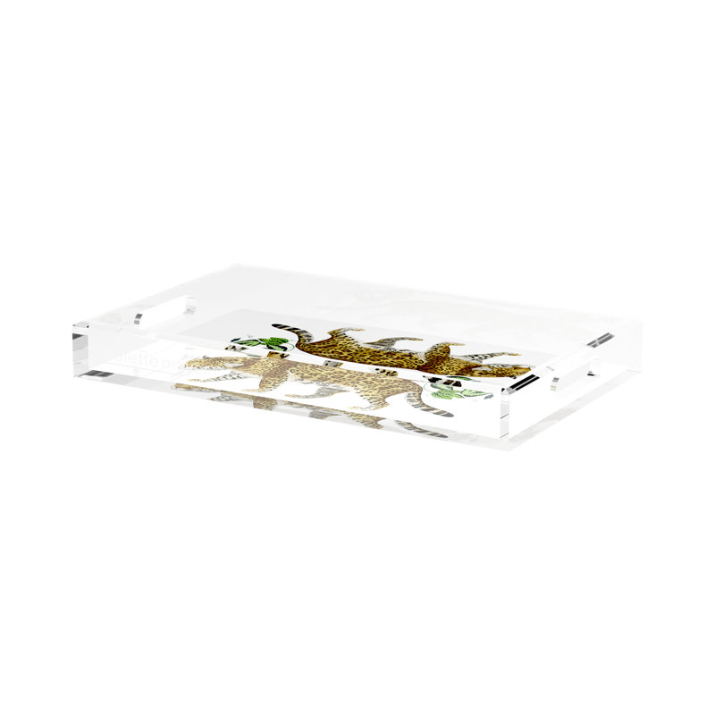 Leopard Seeing Double Acrylic Rectangle Decorative Tray, 17"W x 10.5"D x 2"H, White