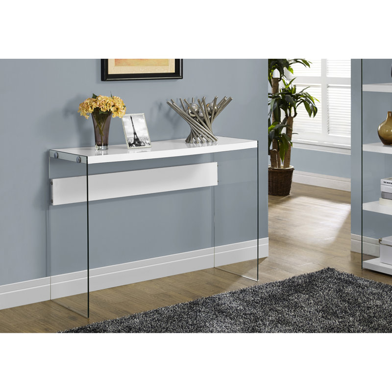 Table d'appoint moderne avec un design blanc brillant et des panneaux de verre transparent, pour les chambres à coucher en stratifié, convenant aux salons