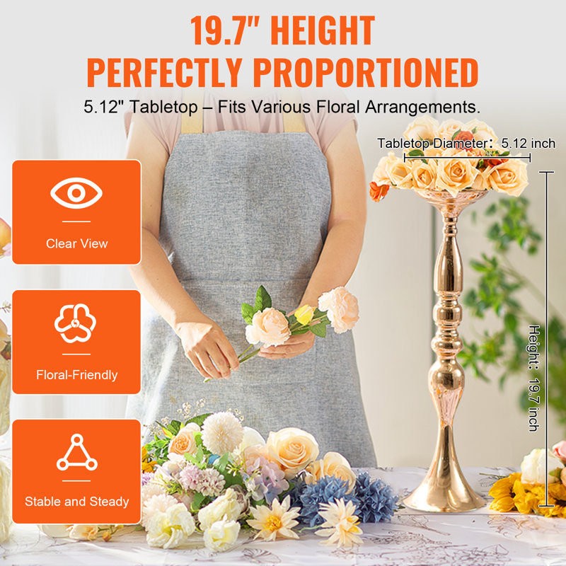 24 pièces de 50 cm / 19,7 po de haut, vase à fleurs de mariage, centre de table de mariage en métal, présentoir à arrangement floral doré pour tables, fête de mariage, décoration de fête d'anniversaire