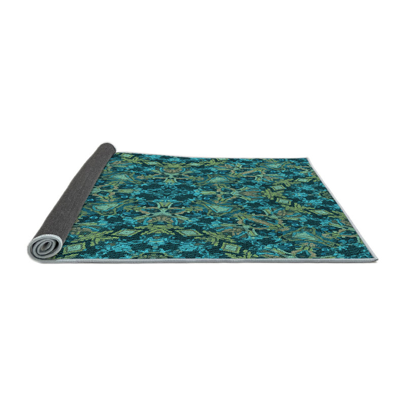 Tapis bleu en laine damassé, Rectangle 2 pi x 4 pi