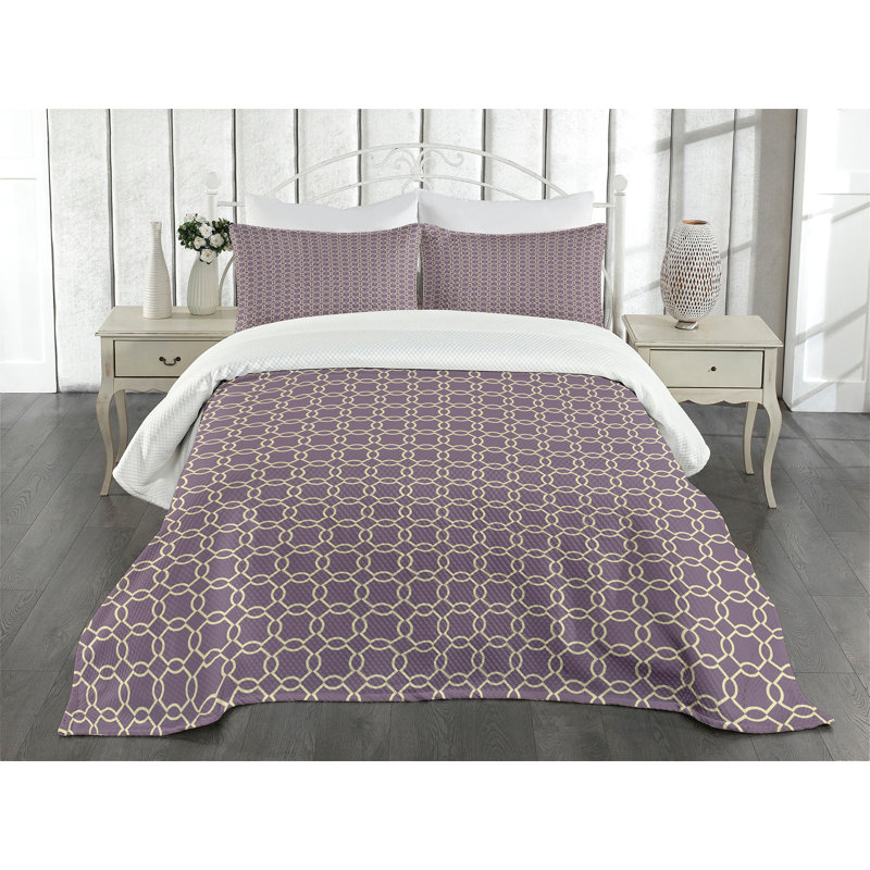 King Size Purple Geometric Polyester Bedspread Set