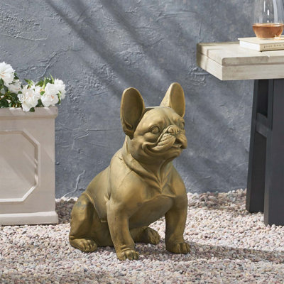 Charmante statue de jardin bouledogue français, or rustique, aucun assemblage requis, parfaite pour la décoration extérieure