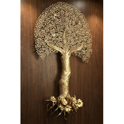 Superbe art mural arbre de vie en laiton de 78 pouces - pièce décorative faite à la main pour les décorations de luxe, les couloirs et les salons