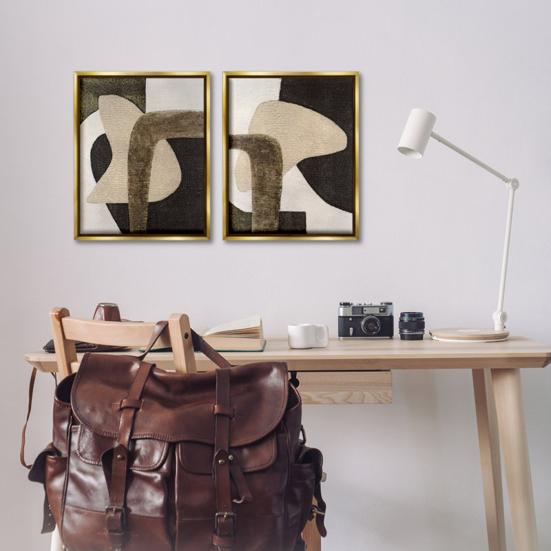Ensemble de 2 toiles flottantes encadrées Minimalist Brown Beige Shapes par Vanna Lam, H 21 po x l 17 po