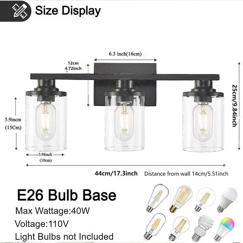 Drago 3 - Light Dimmable Bathroom Vanity Light, Matte Black 