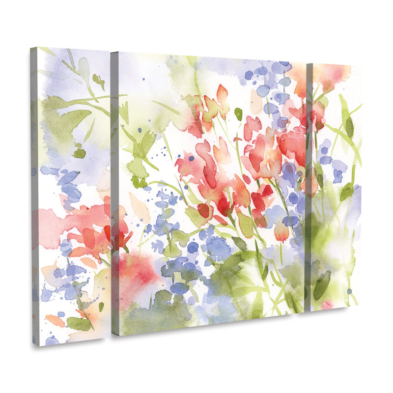 Ensemble de 3 panneaux d'art mural - "Spring Meadow II" Katrina Pete, art mural sur toile pour le salon, la chambre à coucher ou le bureau 