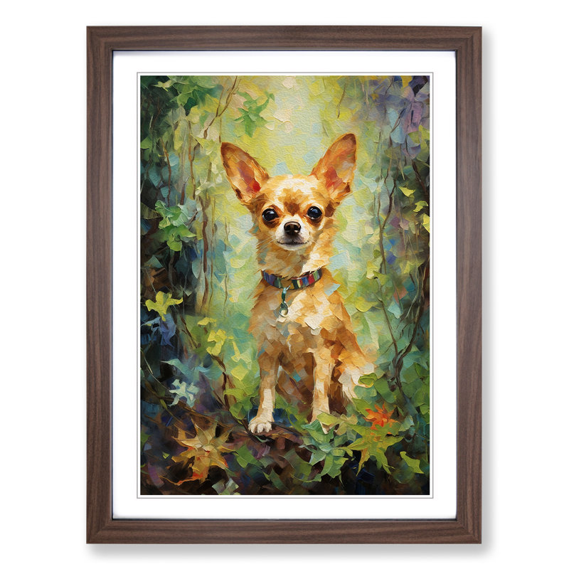 Chihuahua Impressionism - Single Picture Frame Print on Wood, 64cm H x 46cm W x 2cm D, Walnut Framed