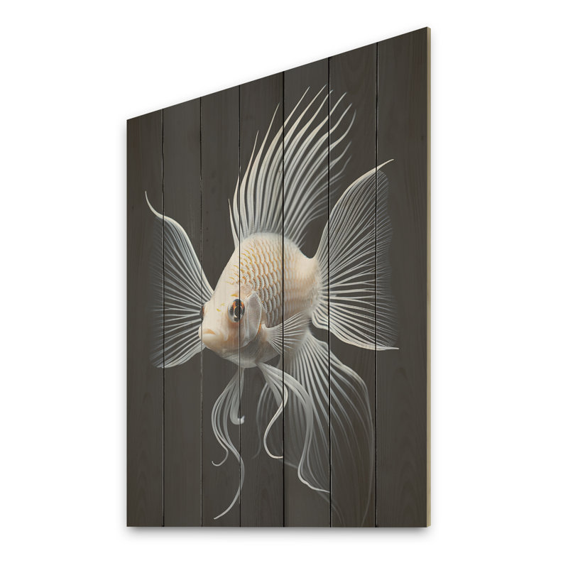 Poisson-papillon océanique noir et blanc II - Poisson papillon sur bois, H 32 po x l 24 po