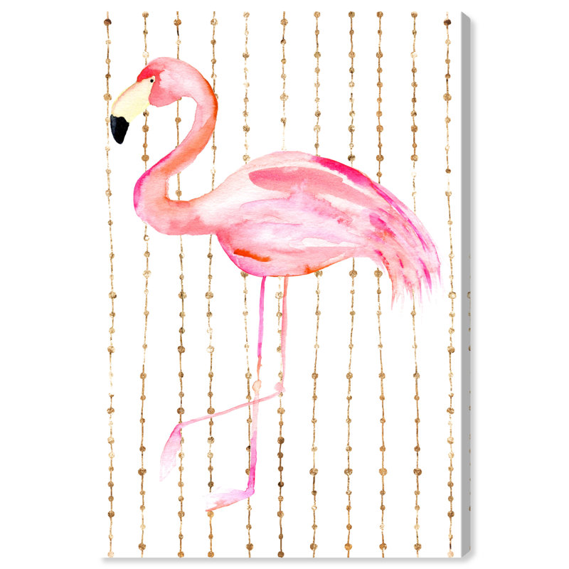 Flamant doré, oiseau tropical élégant, rose moderne - peinture sur toile, H 24 po x l 16 po, Toile tendue