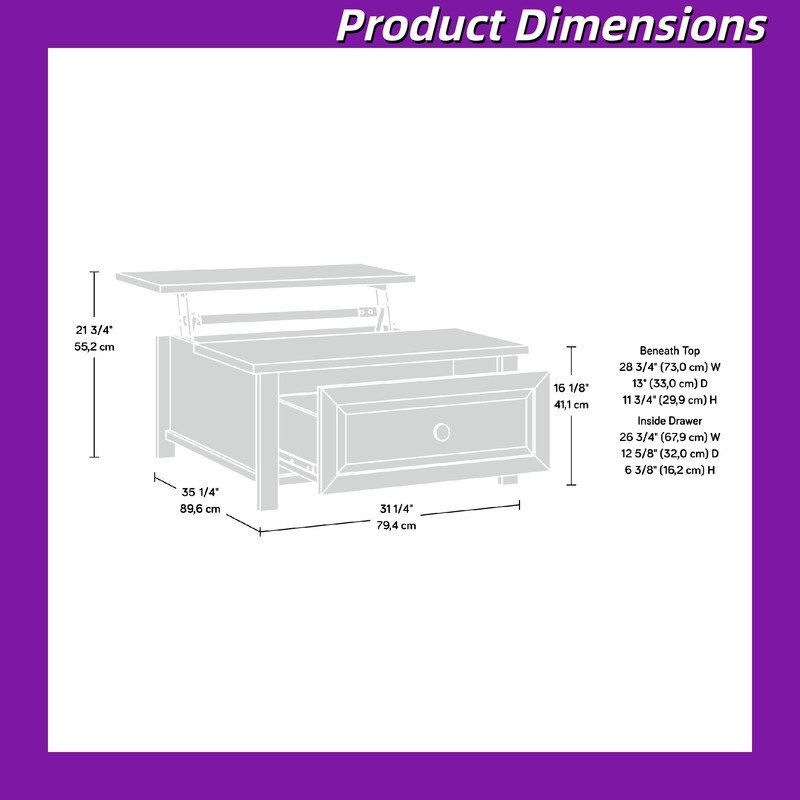 Lift-Top Coffee Table With Storage, 41"D X 22"W X 20"H, Solid Wood Frame