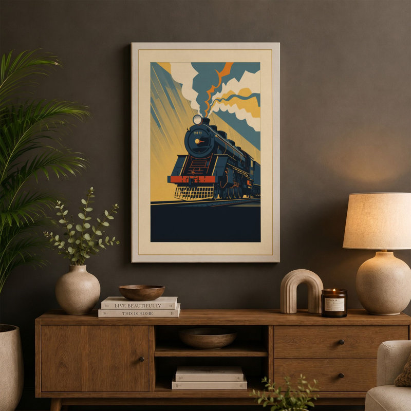 Iron Horse Rising Retro - Wrapped Canvas, 36x24 - 91.4 x 61.0 cm, Cream Border