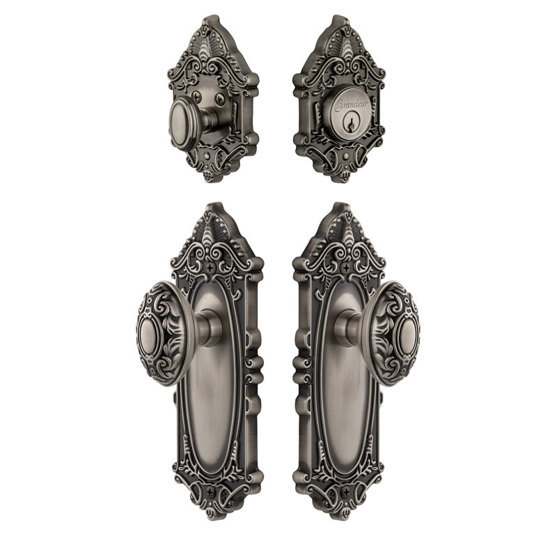 Grande Victorian Complete Entry Knob Set with Deadbolt, Antique Pewter