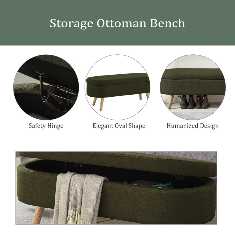 Banc de rangement avec repose-pieds ovale Luxury, Vert foncé