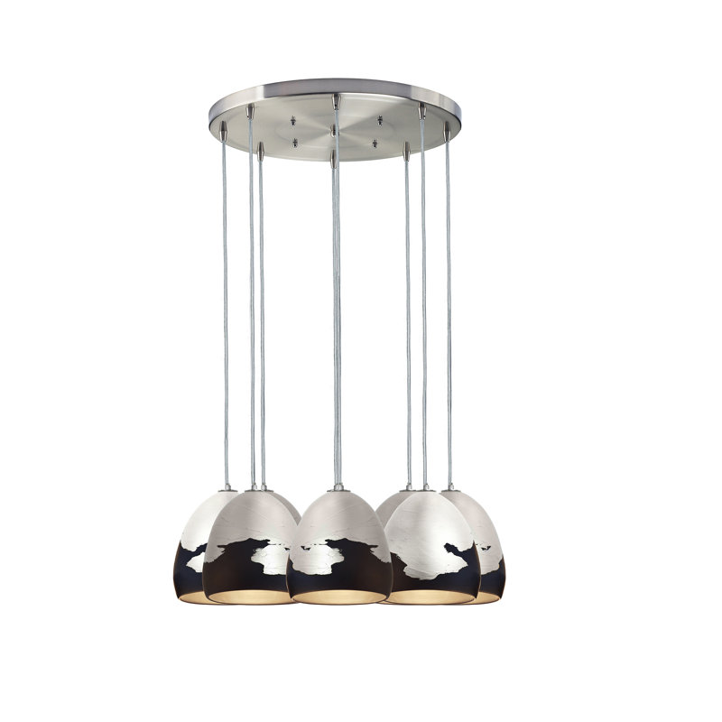 Ombre 8 - Light Dimmable Chandelier, 36" H x 18" W x 18" D, Black/Silver, Nickel Braided Cord