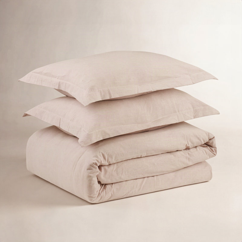 Ensemble de housse de couette en crêpe de coton prélavé à 100 %, Housse de couette simple / simple TG et 1 taie dé, Amande