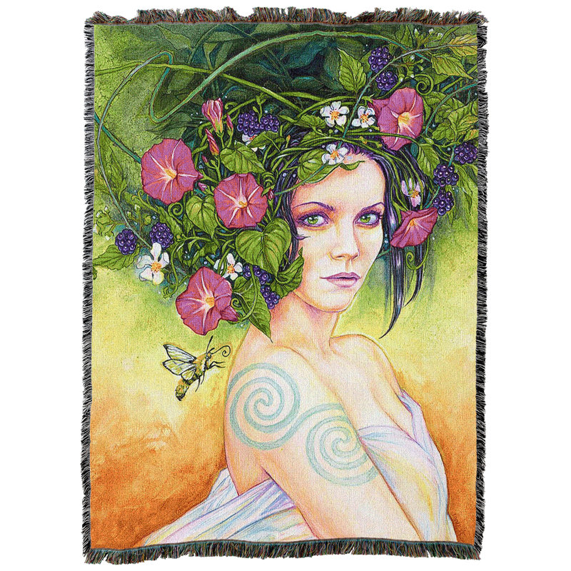 Pure Country Weavers Hummingbird Moth and Celtic Woman Blanket by Jane Starr Weils - Gift Fantasy Tapestry Throw Woven from Cotton - Made in The USA (72x54)