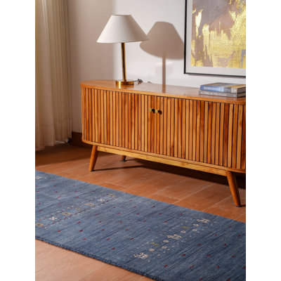 St Catherine Hand Knotted Loom Wool Eco-Friendly Area Rugs - Runner, Blue Color, Contemporary Modern Design, High Pile Thick Handmade Anti Skid Area Rugs for Living Room, Bed Room