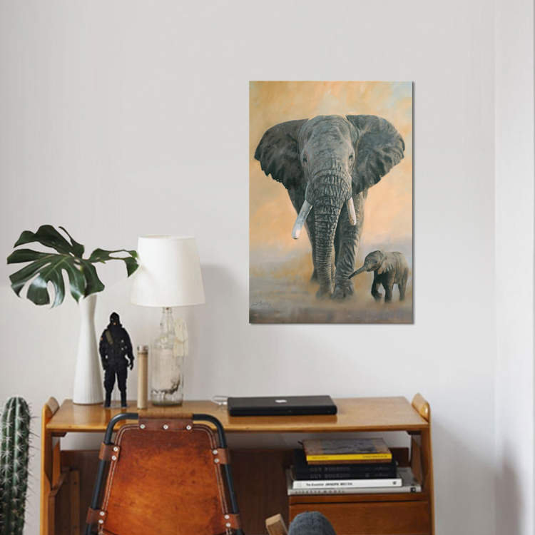 «Elephant and Baby» par David Stribble - impression sur toile tendue, H 18 po x l 12 po x P 1,5 po, Toile tendue