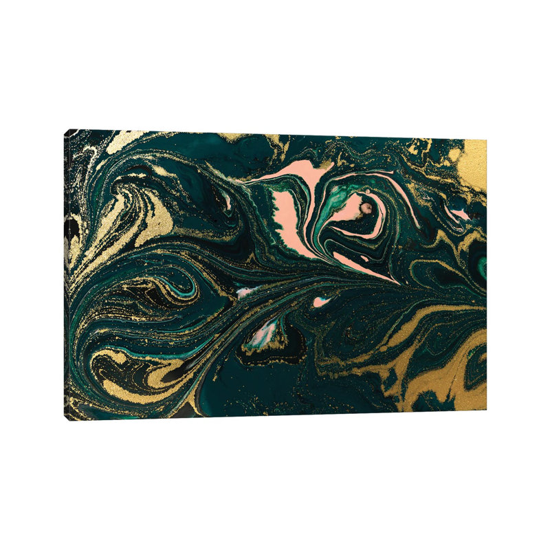 Salmon Gold Green Marble 1 Piece Wrapped Canvas Wall Art, 66.04 cm H x 45.72 cm W x 3.175 cm D