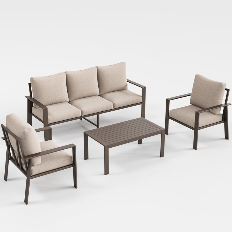 Ensemble de conversation avec canapé pour 5 personnes et table basse, Beige