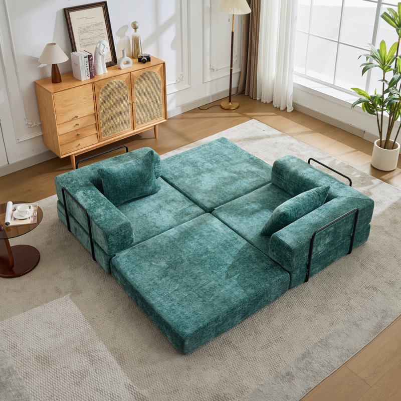 Canapé-lit Chenille, Vert foncé