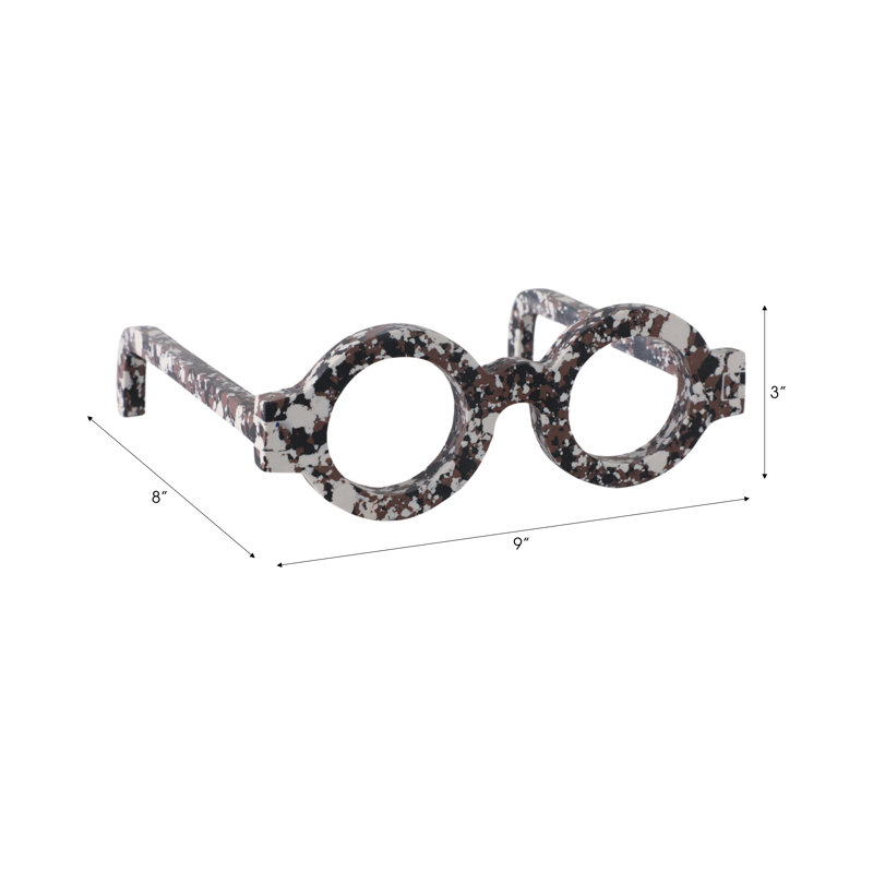 Objets décoratifs en pierre en forme de lunettes avec motif sculptural, White/Black/Brown