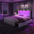 Upholstered Wingback Storage Bed Frame, Led Lights Headboard&4 Storage Drawers-1405445620-1405445621