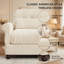 Canapé modulable 2 places d'inspiration cottage, en chenille à volants, avec 2 poufs, dossier capitonné et accoudoirs arrondis, beige-1269377380