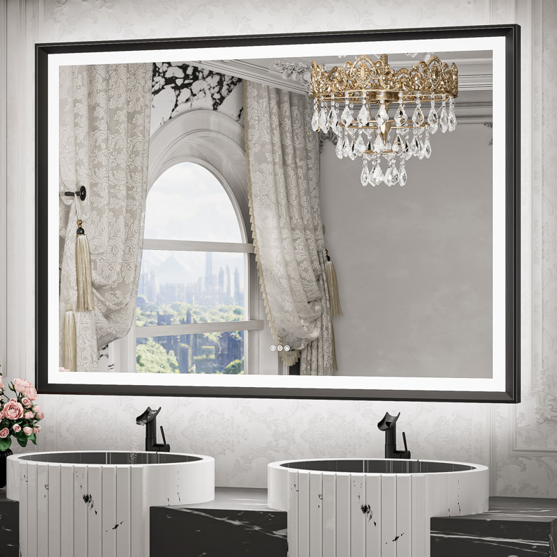 Miroir de salle de bain à DEL New Rockford, 48 po x 36 po, Noir, Rectangulaire