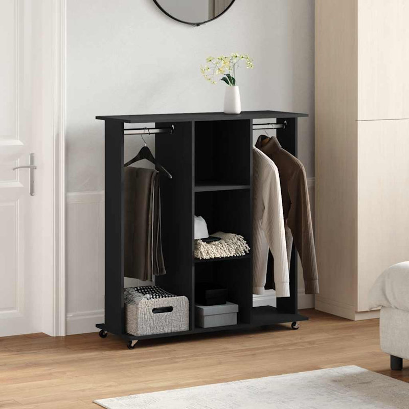 Wardrobe With Wheels 102X38x110 Cm Engineered Wood, Black